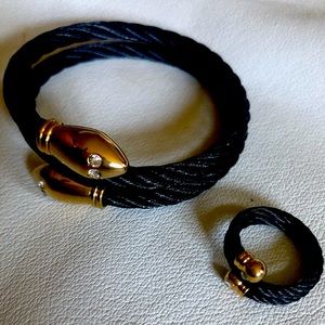 Black & Gold Titanium Wrap Bangle & Ring (Set)